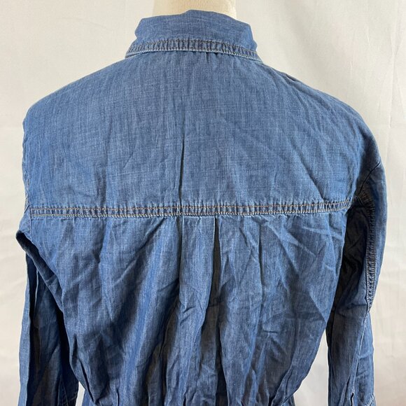 Veronica Beard Chambray Dress 10 Blue Snap Front Long Sleeve Pucker Pleats - Picture 10 of 13
